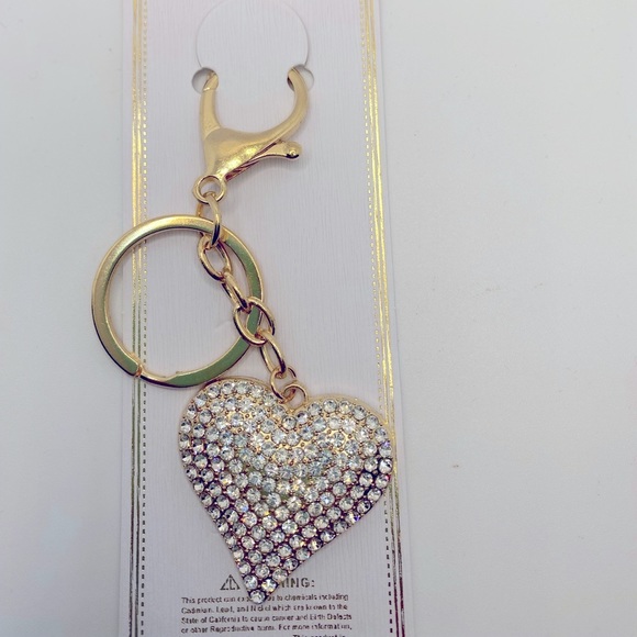Purse Charm Keychain Crystal Iridescent Heart set in Golden tone - Picture 5 of 6